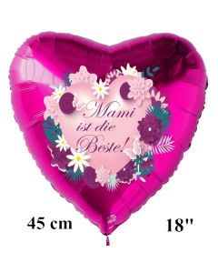 Mami ist die Beste! Luftballon in Herzform aus Folie, pinkfarben, ohne Helium zum Muttertag