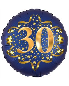 Satin Navy Blue Zahl 30 Luftballon aus Folie zum 30. Geburtstag, 45 cm, Satin Luxe, heliumgefüllt
