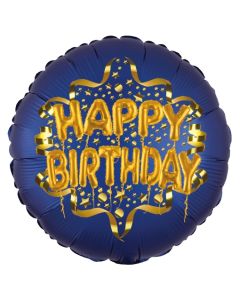 Satin Navy Blue Happy Birthday Luftballon aus Folie zum Geburtstag, 45 cm, Satin Luxe, heliumgefüllt