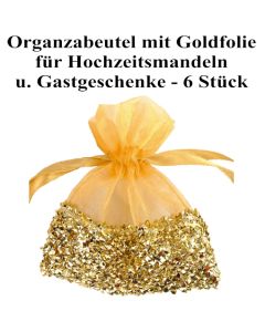 Organzabeutel Gold mit goldener Folienverzierung für Hochzeitsmandeln und Gastgeschenke