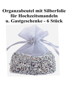 Organzabeutel Silber mit silberner Folienverzierung für Hochzeitsmandeln und Gastgeschenke