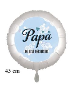 Papa DU BIST DER BESTE! Runder Luftballon in 43 cm, satinweiß, inklusive Helium