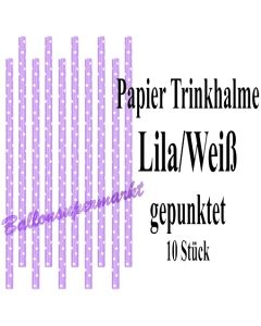 Lila-Weiß gepunktete Papier-Trinkhalme, 10 Stück