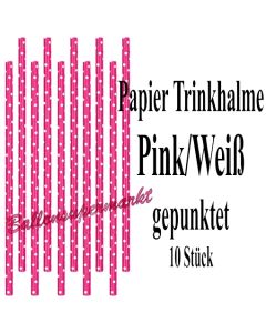 Pink-Weiß gepunktete Papier-Trinkhalme, 10 Stück