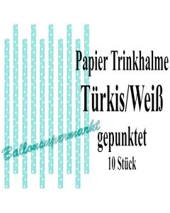 Türkis-Weiß gepunktete Papier-Trinkhalme, 10 Stück