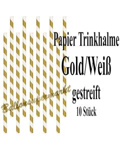 Gold-Weiße gestreifte Papier-Trinkhalme, 10 Stück