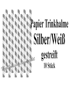 Silber-Weiße gestreifte Papier-Trinkhalme, 10 Stück