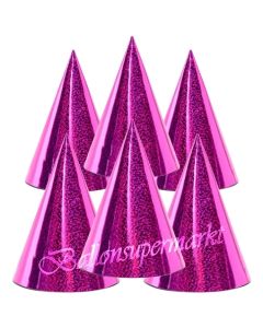 Pinkfarbene Partyhütchen, holografisch, 6 Stück