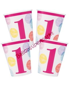 Partybecher zum 1. Geburtstag, Maedchen, 1st Birthday Pink Dots