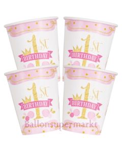 Partybecher zum 1. Geburtstag, Maedchen, 1st Birthday Pink & Gold