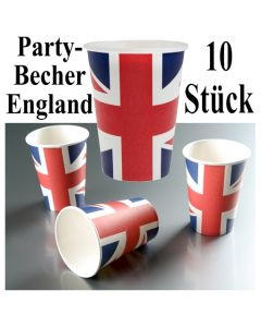 Partybecher England, 10 Stück Trinkbecher, Großbritannien-Flagge