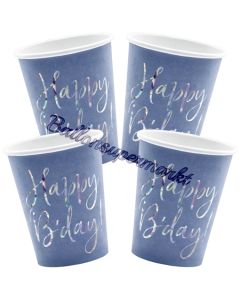 Blau Glitter Happy Birthday Partybecher, 6 Stück 