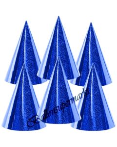 Blaue Partyhütchen, holografisch, 6 Stück