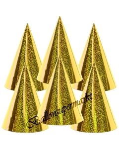 Goldene Partyhütchen, holografisch, 6 Stück