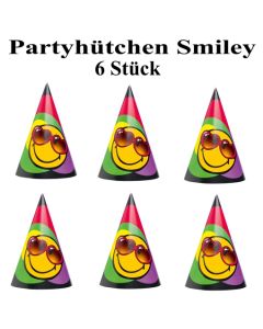 Smiley Partyhütchen, 6 Stück im Sortiment