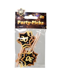 Party Picker Zahl 30, Schwarz/Gold, Dekoration zum Geburtstag