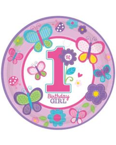 8 Partyteller Sweet Birthday Girl zum 1. Kindergeburtstag, Maedchen