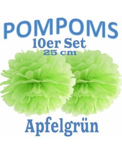 Pompoms Apfelgrün, 25 cm, 10 Stück