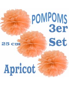 Pompoms Apricot, 25 cm, 3 Stück