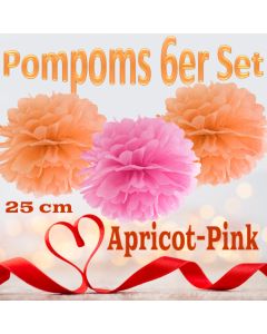 Pompoms in Apricot und Pink, 25 cm, 6er Set