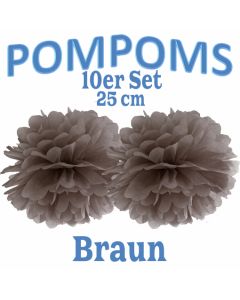 Pompoms Braun, 25 cm, 10 Stück