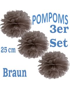 Pompoms Braun, 25 cm, 3 Stück