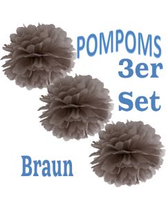 Pompoms Braun, 3 Stück
