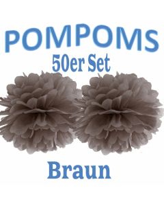 Pompoms Braun, 35 cm, 50 Stück