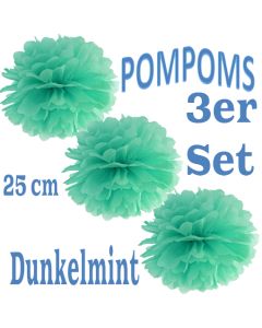 Pompoms Dunkelmint, 25 cm, 3 Stück