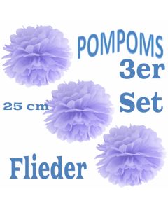 Pompoms Flieder, 25 cm, 3 Stück