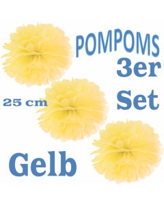 Pompoms Gelb, 25 cm, 3 Stück