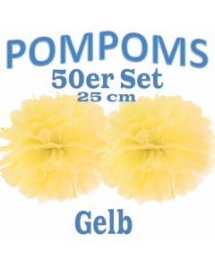 Pompoms Gelb, 25 cm, 50 Stück