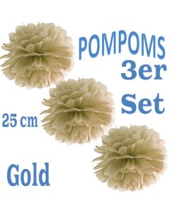 Pompoms Gold, 25 cm, 3 Stück