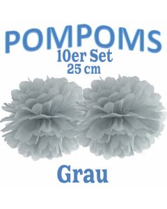 Pompoms Grau, 25 cm, 10 Stück