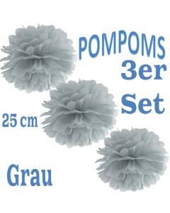 Pompoms Grau, 25 cm, 3 Stück