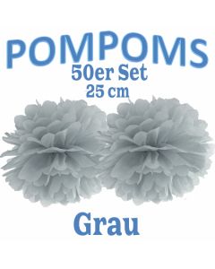 Pompoms Grau, 25 cm, 50 Stück