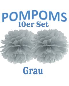 Pompoms Grau, 10 Stück