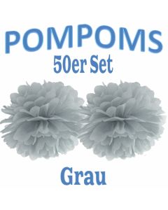 Pompoms Grau, 35 cm, 50 Stück