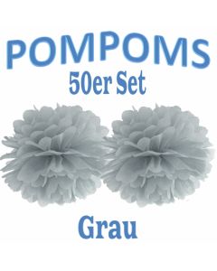 Pompoms Grau, 35 cm, 50 Stück