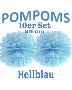 Pompoms Hellblau, 25 cm, 10 Stück