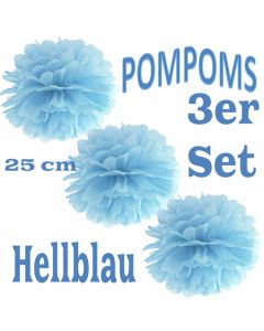 Pompoms Hellblau, 25 cm, 3 Stück
