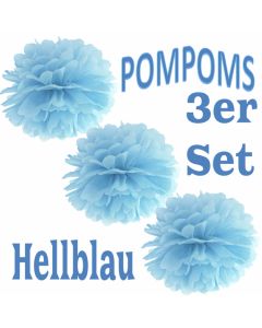 Pompoms Hellblau, 3 Stück