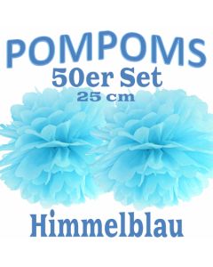 Pompoms Hellblau, 25 cm, 50 Stück