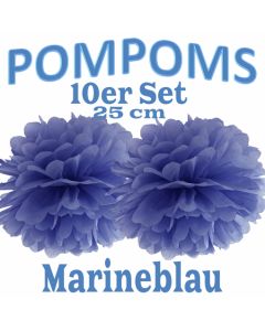 Pompoms Marineblau, 25 cm, 10 Stück