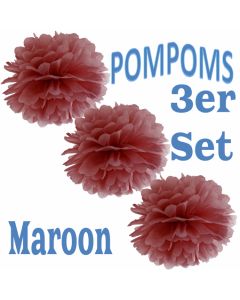 Pompoms Maroon, 35 cm, 3 Stück