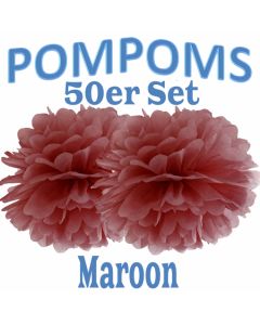 Pompoms Maroon, 35 cm, 50 Stück