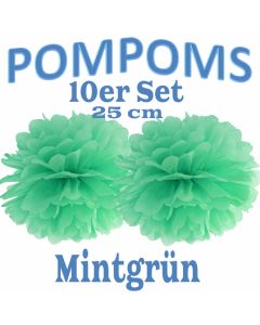 Pompoms Mintgrün, 25 cm, 10 Stück