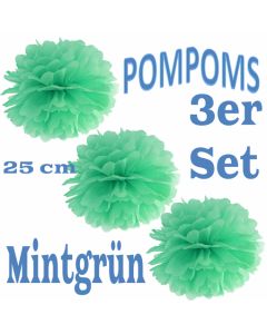 Pompoms Mintgrün, 25 cm, 3 Stück
