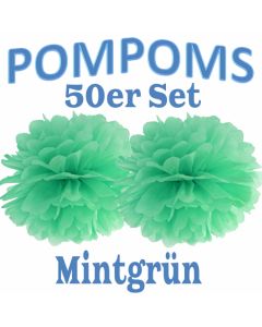 Pompoms Mintgrün, 50 Stück
