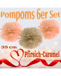 Pompoms in Pfirsich und Caramel, 35 cm, 6er Set